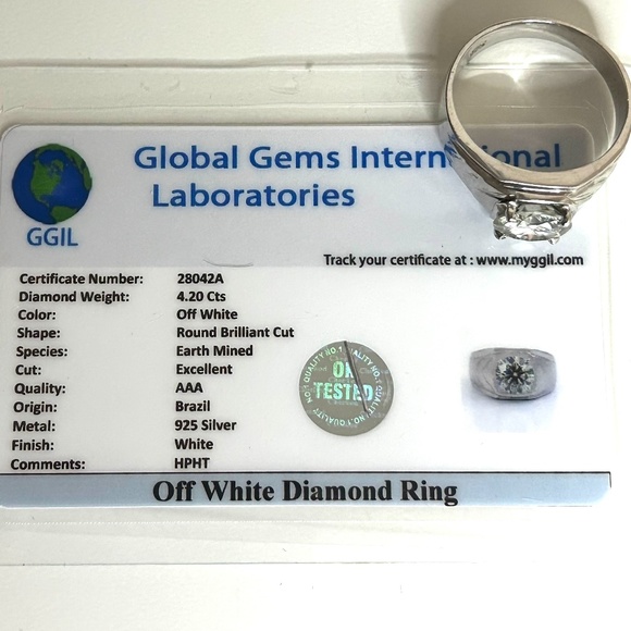 Genuine 4.20 CTs Off White Diamond Ring Round Brilliant Cut 925 Silver - Picture 9 of 10